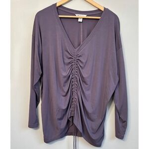 Athleta Womens Top 1X Purple Long Sleeve V Neck Cinched Front Casual Athleisure